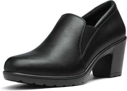 Women's Block Heel Loafer Pumps - Slip On Dress Shoes with a Latex Padded Insole for Long Workdays - 9