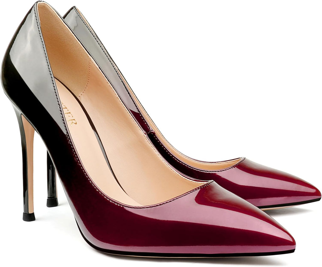 Women's Pointed Toe Stiletto Pumps - 4 Inch Slip On Heels in Suede and Two Tone Finishes for Evening Events - 7