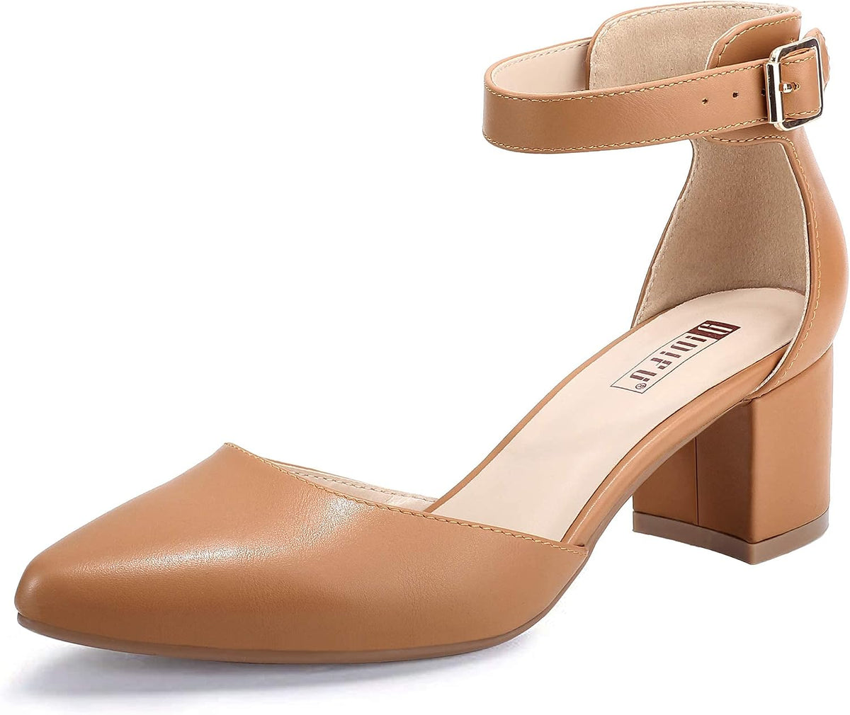 Women's Low Block Heel Pumps - Chunky Closed Toe Heels with Ankle Strap in Suede and Glitter for Weddings - 10