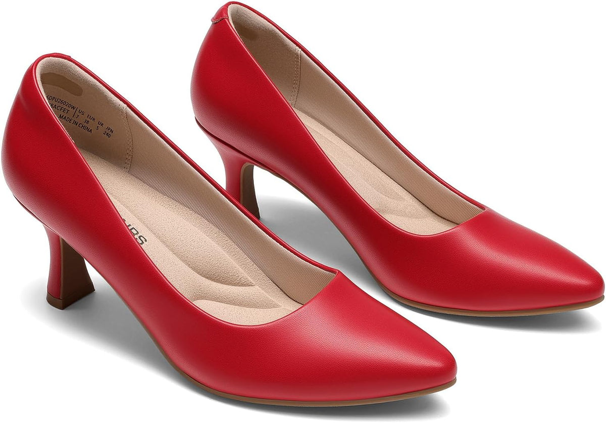 Women's Kitten Heel Pumps - 2.71 Inch Heel with 3D Memory Foam Insole and Silicone Grip Dots for Work Days - 6