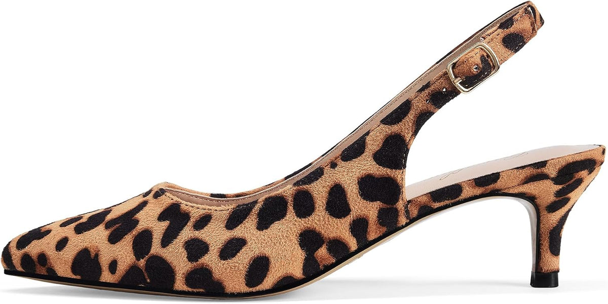 Women's Slingback Kitten Heel Pumps - 2 Inch Pointed Toe Heels with an Adjustable Strap for Office Days - 7