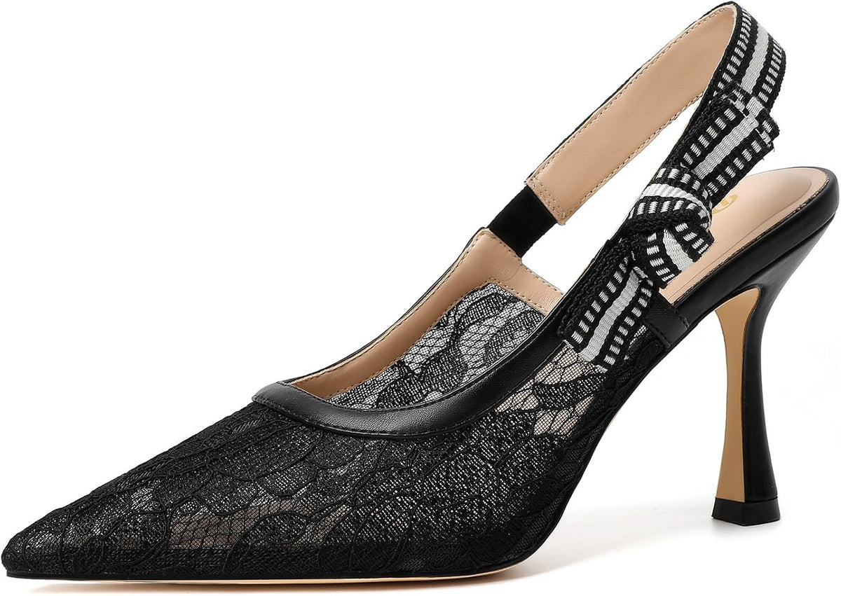 Women's Slingback Pointed Toe High Heel Pumps - Braided and Suede Finishes for Weddings and Evening Parties - 7