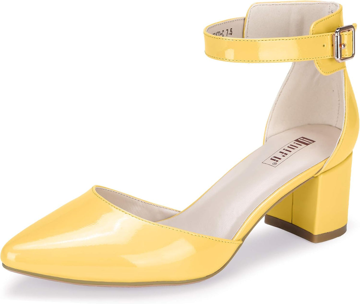 Women's Low Block Heel Pumps - Chunky Closed Toe Heels with Ankle Strap in Suede and Glitter for Weddings - 10