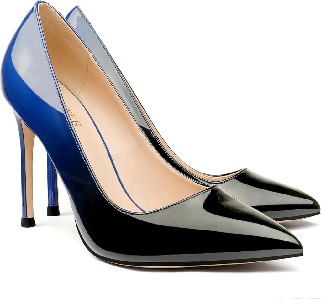 Women's Pointed Toe Stiletto Pumps - 4 Inch Slip On Heels in Suede and Two Tone Finishes for Evening Events - 6