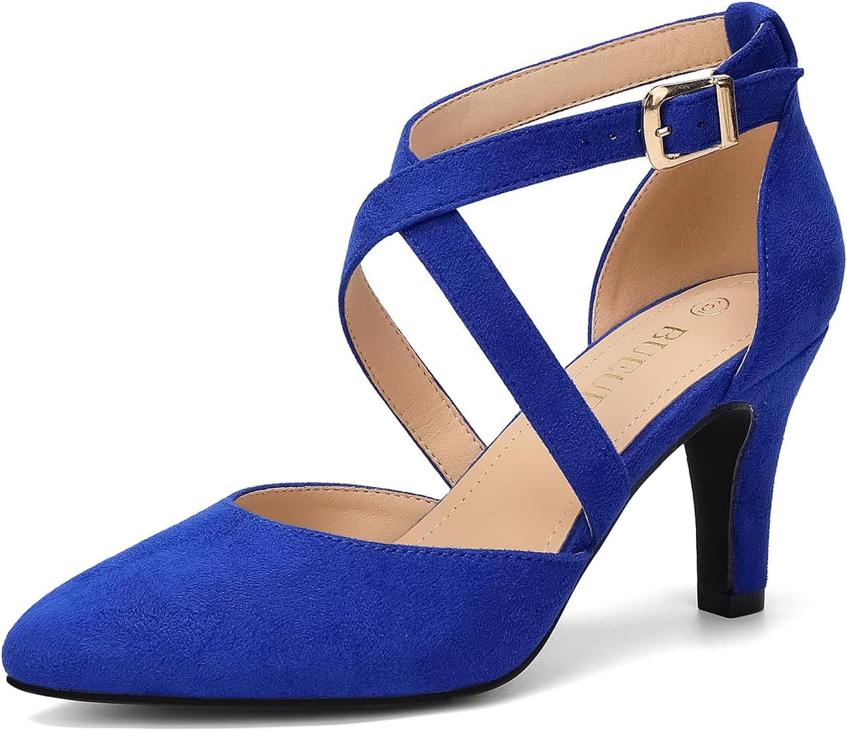 Women's Closed Toe Heel Pumps - 3 Inch Dress Shoes in Nubuck, Suede and Patent Finishes for Office Wear - 6