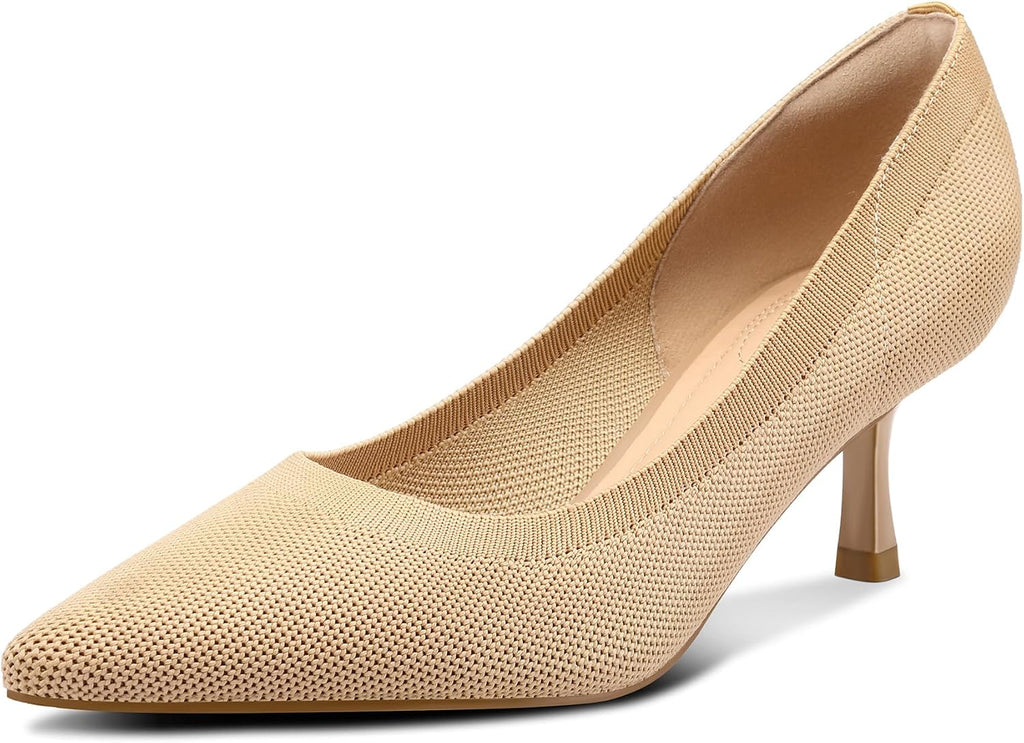 Women's Kitten Heel Pumps - 2 Inch Low Heel Closed Toe Dress Shoes in Knit, Patent and Metallic for Weddings - 7