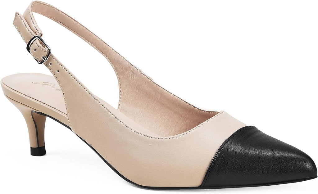 Women's Slingback Kitten Heel Pumps - 2 Inch Pointed Toe Heels with an Adjustable Strap for Office Days - 7