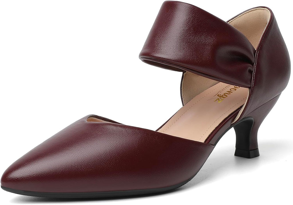 Women's Pointed Toe Kitten Heel Pumps - Low Slip On Heels in Suede and Gold Finishes for Bridal Parties - 10