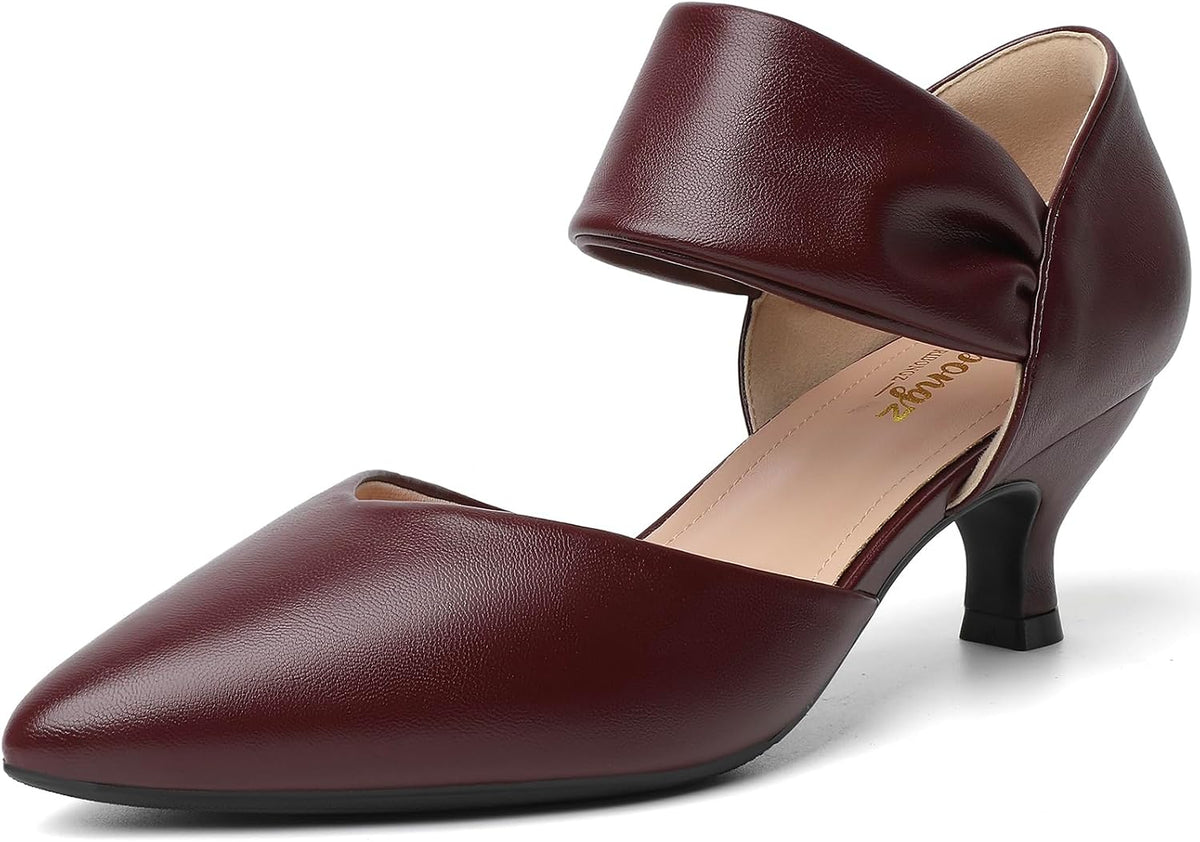 Women's Pointed Toe Kitten Heel Pumps - Low Slip On Heels in Suede and Gold Finishes for Bridal Parties - 10
