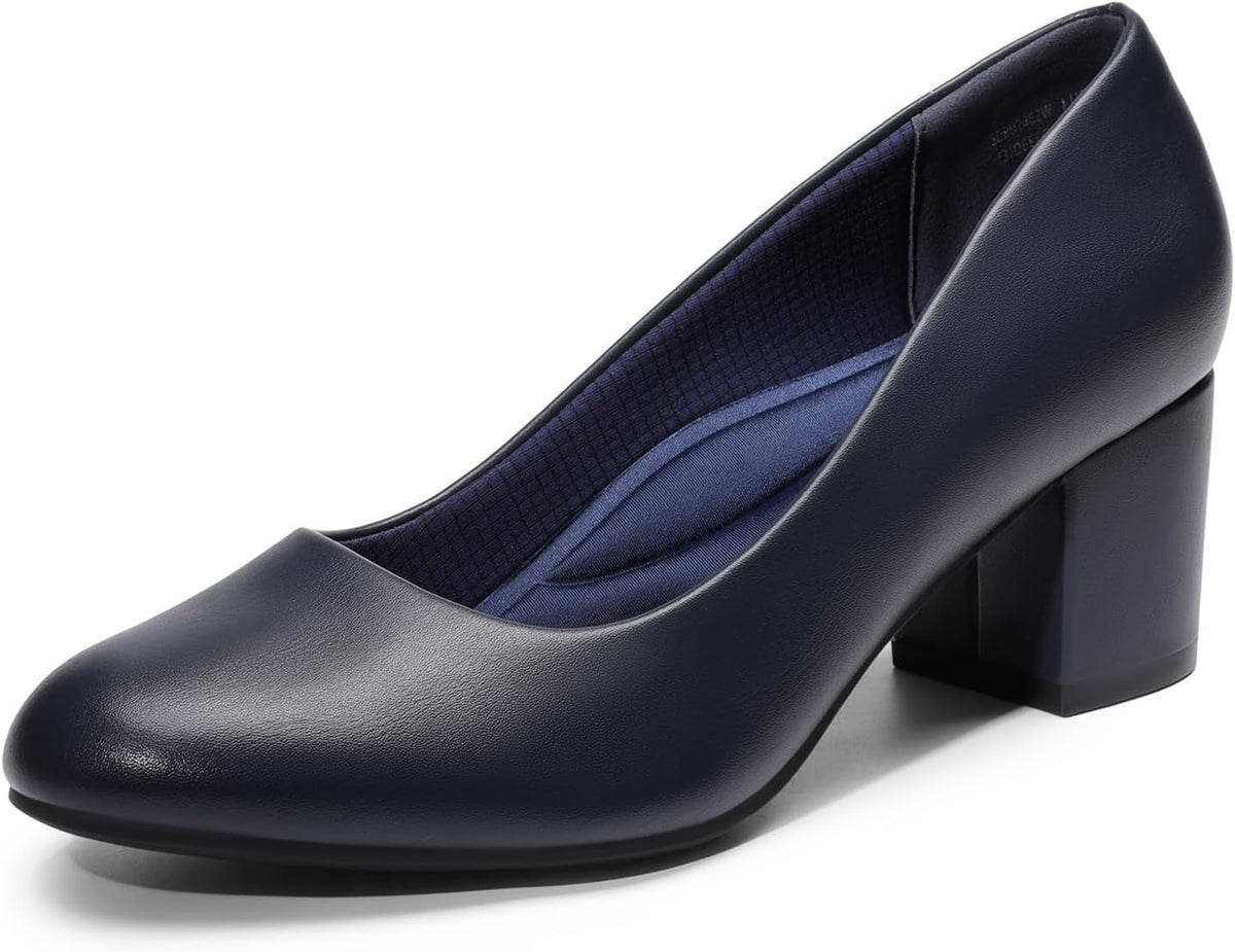 Women's Chunky Block Heel Pumps - 2.24 Inch Heel, 3D Cushioned Insole and Non Slip Outsole for Commuting - 6 Wide