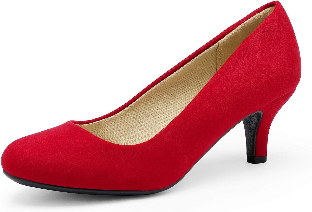 Women's Round Toe Kitten Heel Pumps - 2.5 Inch Heel, Slip On Fit and Cushioned Latex Insole for Office Wear - 10 Wide