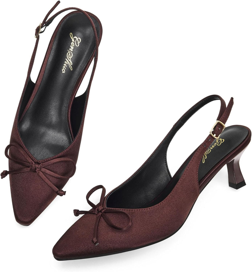 Women's Slingback Kitten Heel Pumps - 2 Inch Pointed Toe Heels with an Adjustable Strap for Office Days - 9