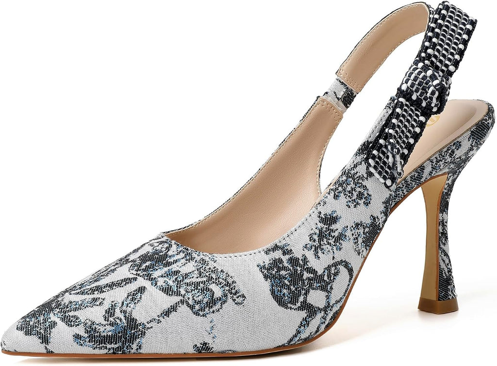Women's Slingback Pointed Toe High Heel Pumps - Braided and Suede Finishes for Weddings and Evening Parties - 7