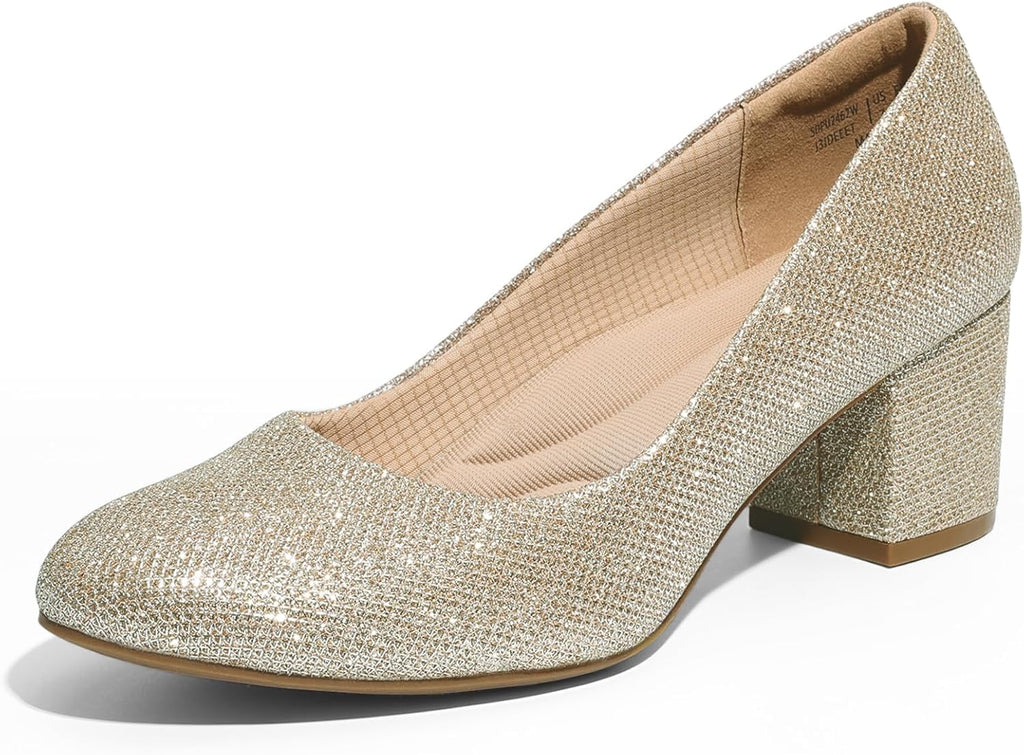 Women's Chunky Block Heel Pumps - 2.24 Inch Heel, 3D Cushioned Insole and Non Slip Outsole for Commuting - 6 Wide