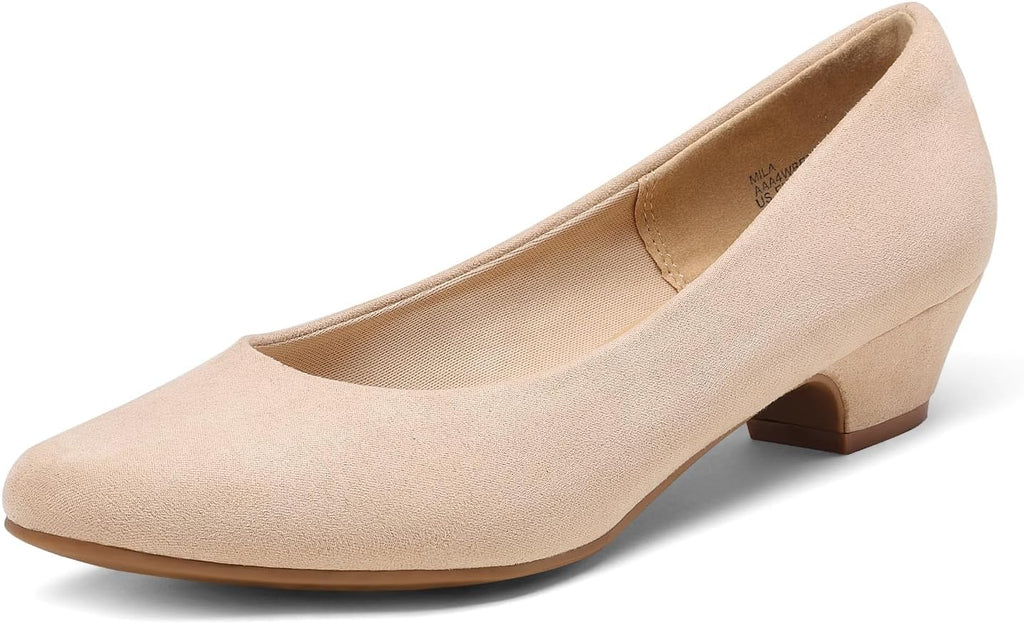 Women's Round Toe Block Heel Pumps - 1.5 Inch Low Heel Dress Shoes in Patent, Suede and Glitter for the Office - 9