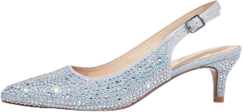 Women's Slingback Kitten Heel Pumps - 2 Inch Pointed Toe Heels with an Adjustable Strap for Office Days - 7