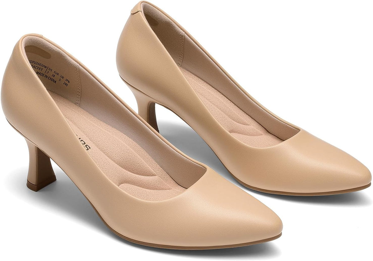 Women's Kitten Heel Pumps - 2.71 Inch Heel with 3D Memory Foam Insole and Silicone Grip Dots for Work Days - 6
