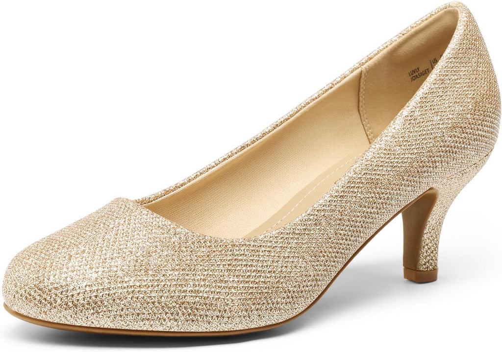 Women's Round Toe Kitten Heel Pumps - 2.5 Inch Heel, Slip On Fit and Cushioned Latex Insole for Office Wear - 9