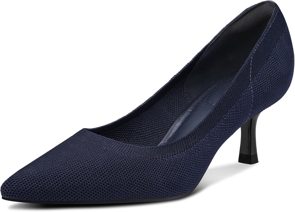 Women's Kitten Heel Pumps - 2 Inch Low Heel Closed Toe Dress Shoes in Knit, Patent and Metallic for Weddings - 7