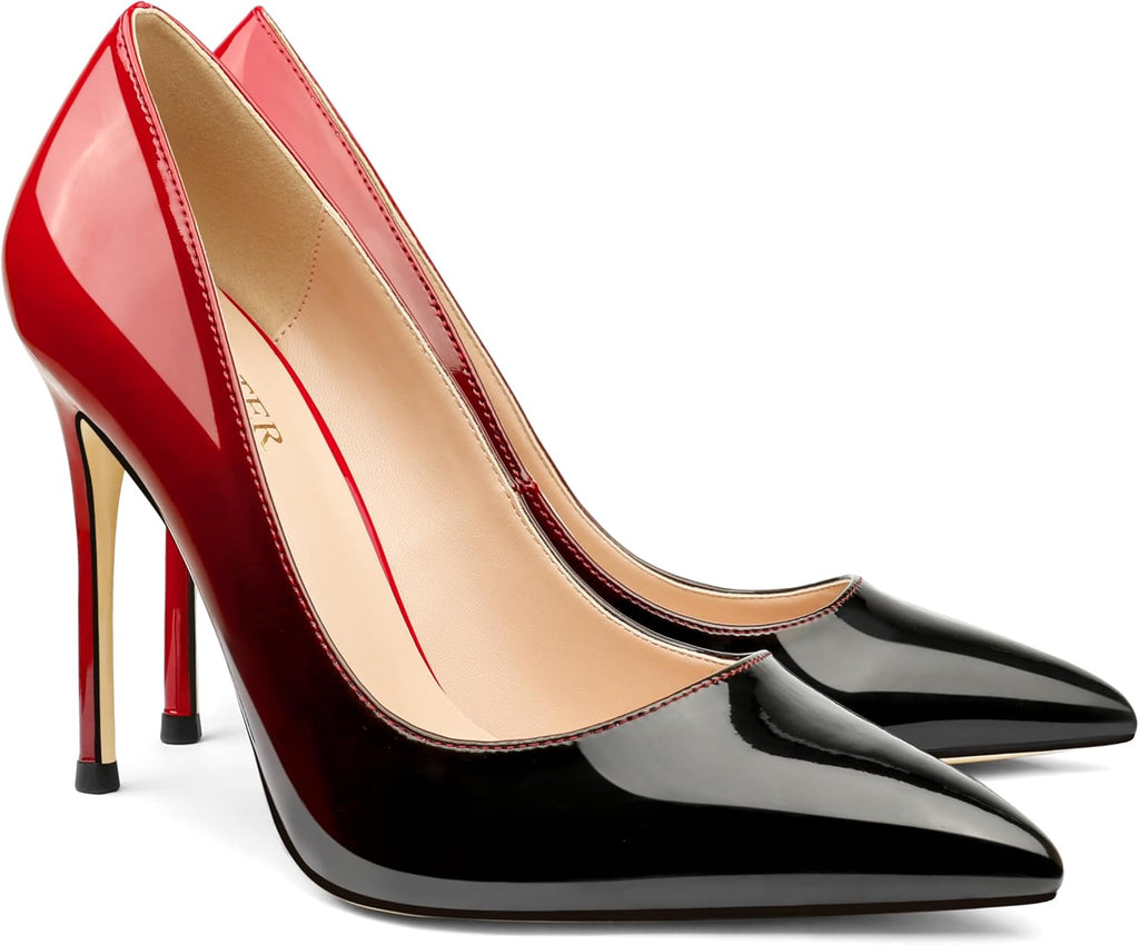 Women's Pointed Toe Stiletto Pumps - 4 Inch Slip On Heels in Suede and Two Tone Finishes for Evening Events - 6