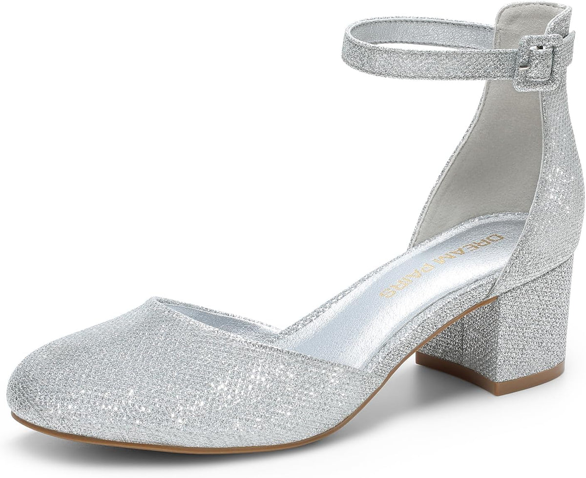 Women's Round Toe Block Heel Pumps Low — view 4