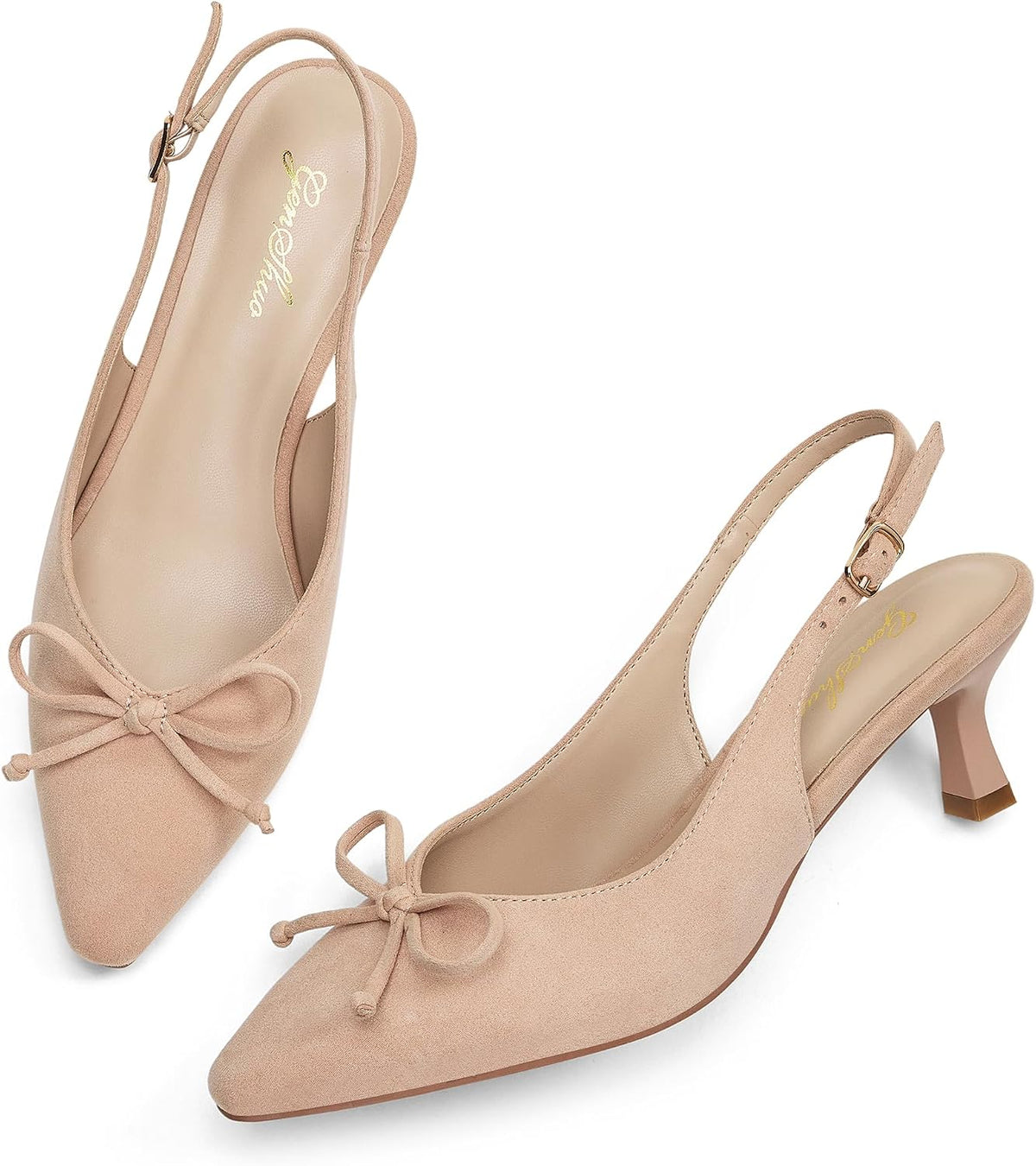 Women's Slingback Kitten Heel Pumps - 2 Inch Pointed Toe Heels with an Adjustable Strap for Office Days - 8
