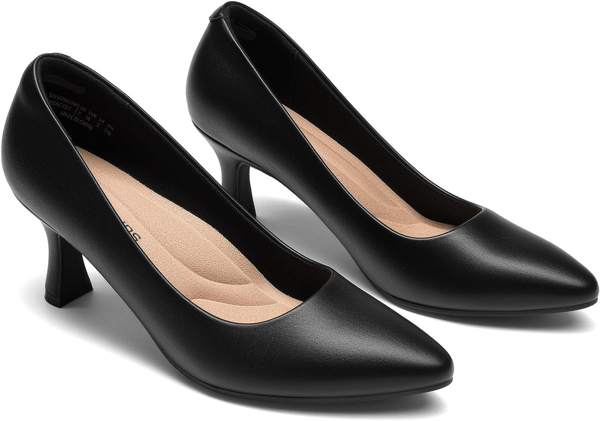 Women's Kitten Heel Pumps - 2.71 Inch Heel with 3D Memory Foam Insole and Silicone Grip Dots for Work Days - 6