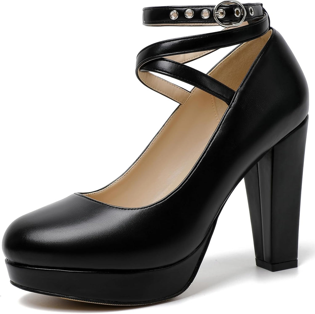 Women's Vintage Bow Platform Pumps - High Heel Dress Shoes with a Small Bow Detail for Retro Party Looks - 7