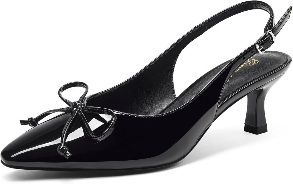 Women's Slingback Kitten Heel Pumps - 2 Inch Pointed Toe Heels with an Adjustable Strap for Office Days - 8