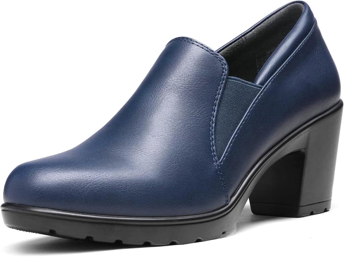 Women's Block Heel Loafer Pumps - Slip On Dress Shoes with a Latex Padded Insole for Long Workdays - 9