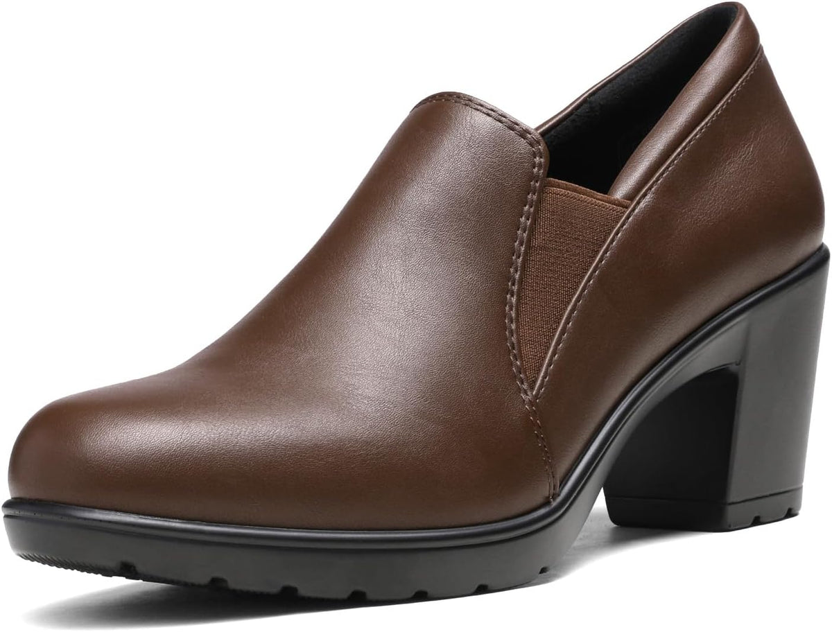 Women's Block Heel Loafer Pumps - Slip On Dress Shoes with a Latex Padded Insole for Long Workdays - 9