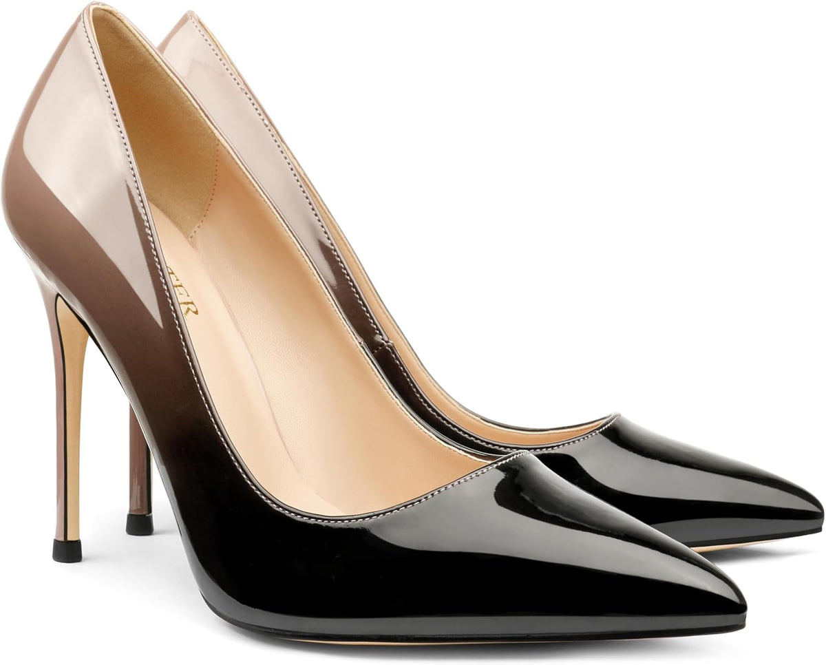 Women's Pointed Toe Stiletto Pumps - 4 Inch Slip On Heels in Suede and Two Tone Finishes for Evening Events - 7