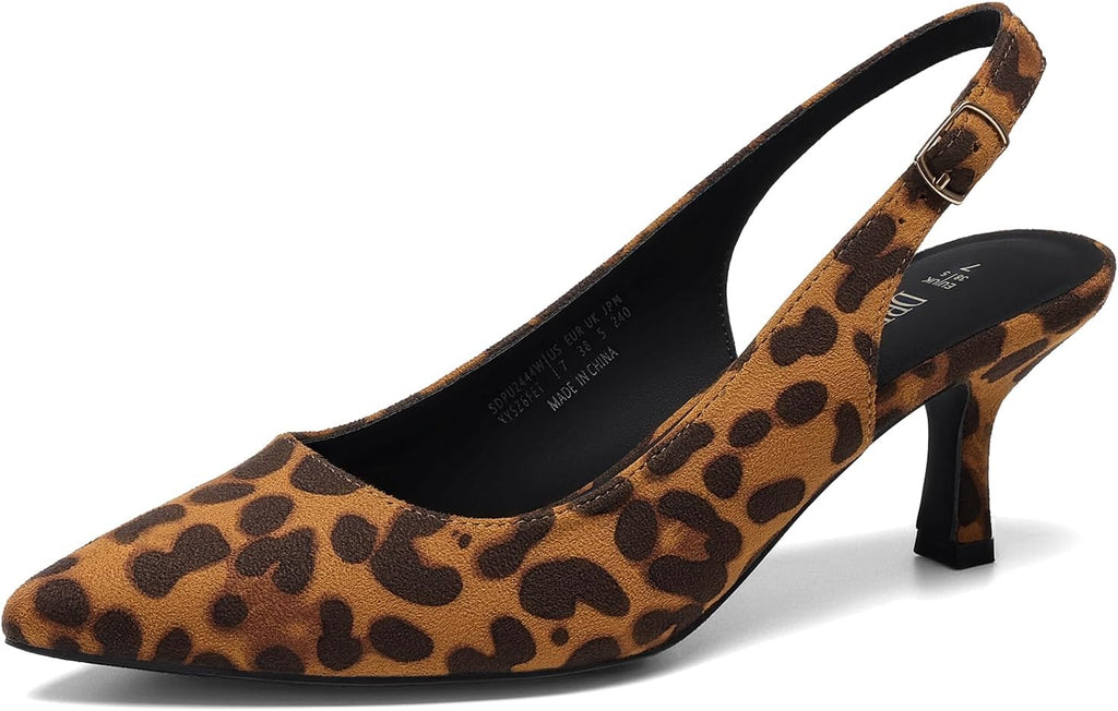 Women's Slingback Kitten Heel Pumps - Closed Pointed Toe Low Heels in Suede and Glitter for Weddings - 7
