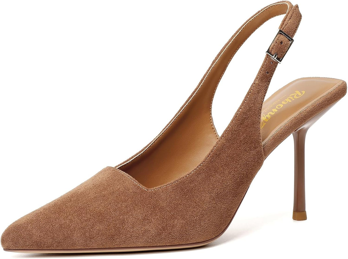 Women's Slingback Pointed Toe High Heel Pumps - Braided and Suede Finishes for Weddings and Evening Parties - 8